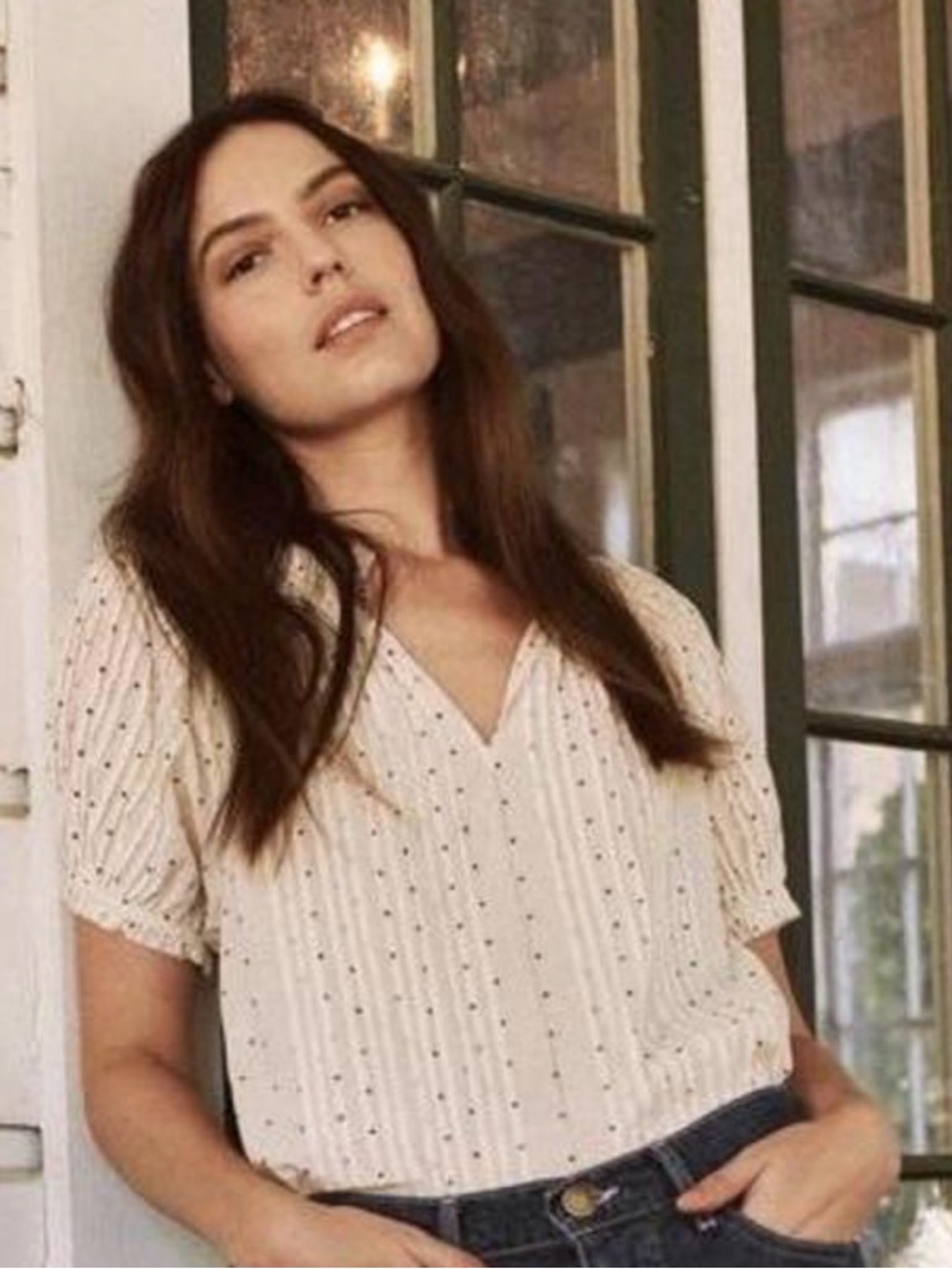 The Great. Starling Top-Cream and Black Polka Dot